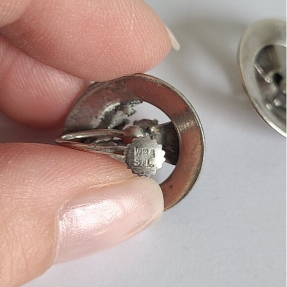 Vintage WB Scotland Sterling Silver Boho Yellow Citrine Circle Stud Earrings - Picture 7 of 13